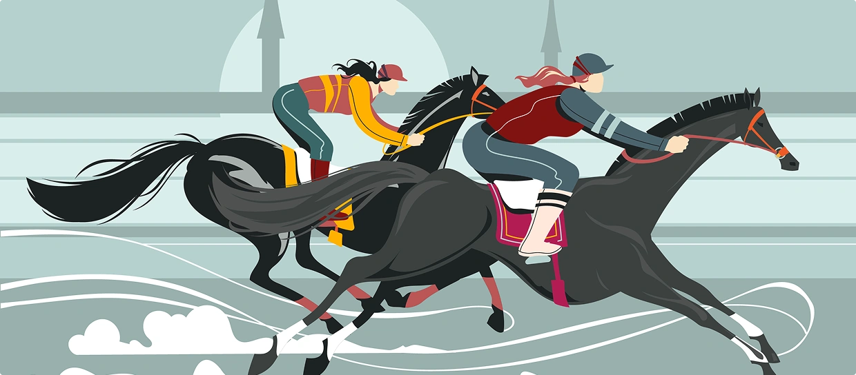 Les jockeys montent à cheval dans une course passionnante.