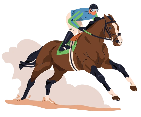 Le jockey chevauche son cheval sur le sol.